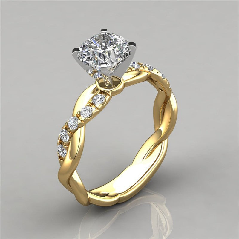 Two-Tone Princess Cut Ring - 18K Rose Gold Plated Cross Twist Band - AstroVerse™