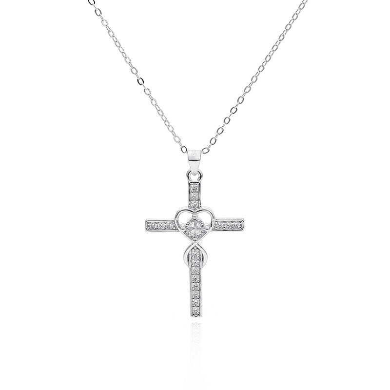 925 Sterling Silver Heart Cross Necklace - Simple Pendant Chain - AstroVerse™