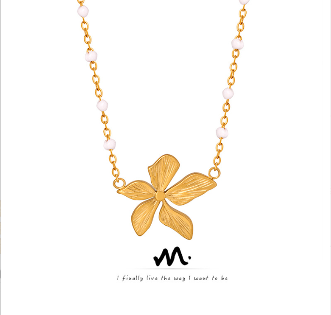 Flower Enamel Necklace - Titanium Steel Cross Chain Pendant - AstroVerse™