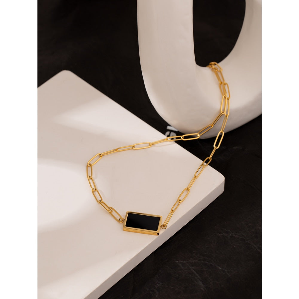 Yhpup Temperament Square Pendant Stainless Steel Necklace – Gold Plated - AstroVerse™