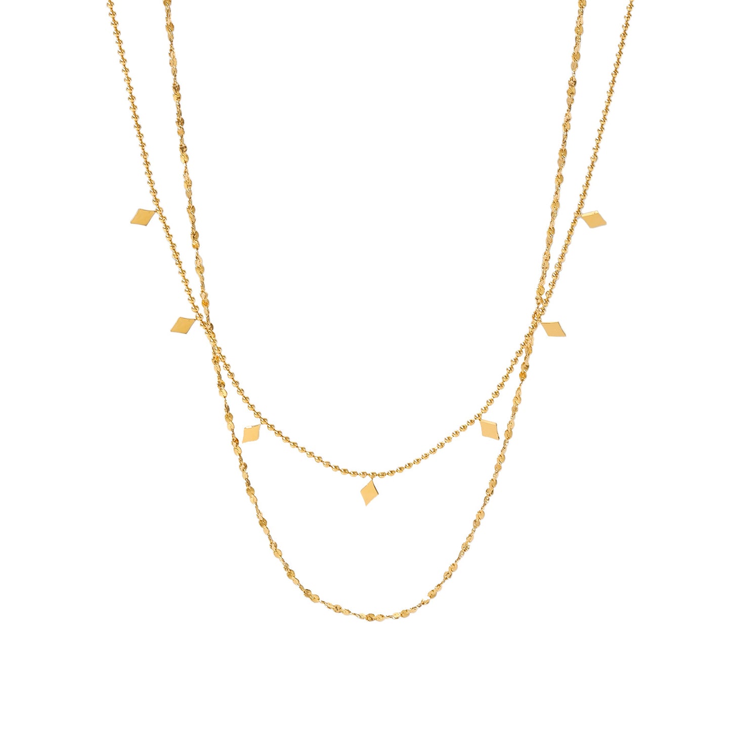 Eprolo double-layer tassel collarbone necklace with French style design, featuring delicate chains and tassel accents.
