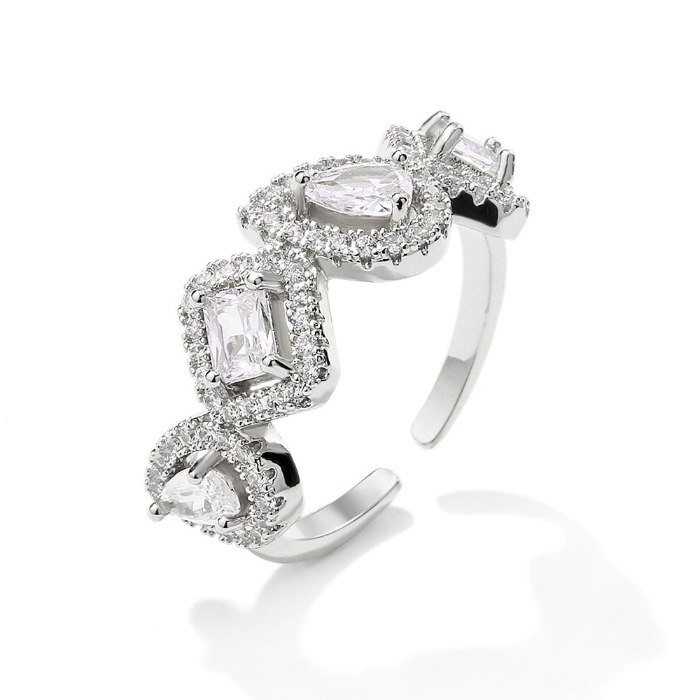 Geometric Square Zircon Ring - Water Drop Open Band Adjustable - AstroVerse™