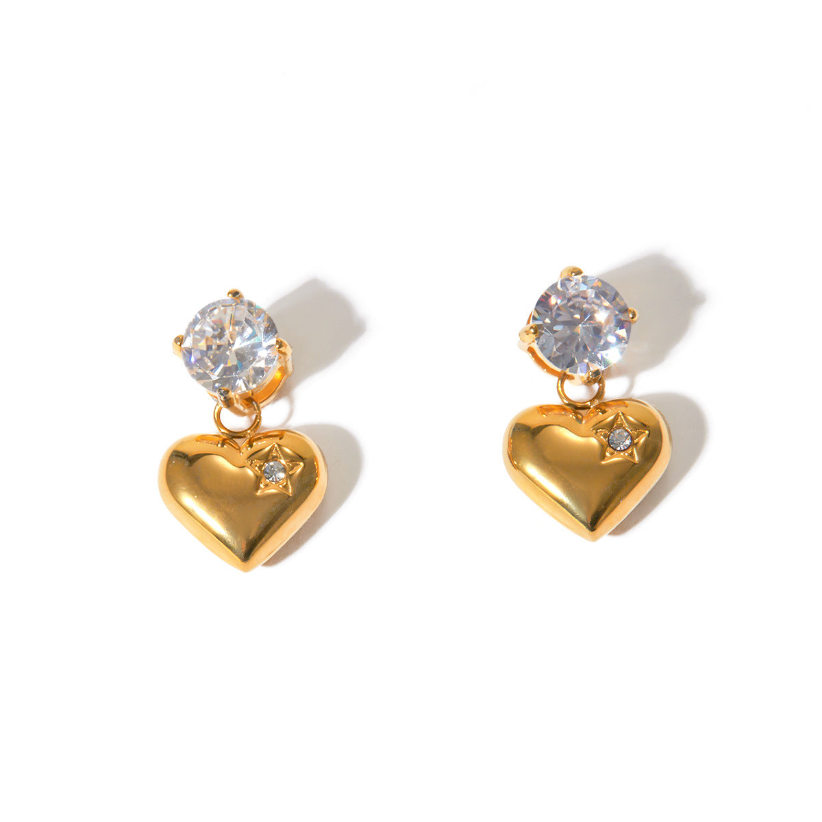 Stainless steel smooth zircon heart-shaped pendant earrings and accessories - AstroVerse™