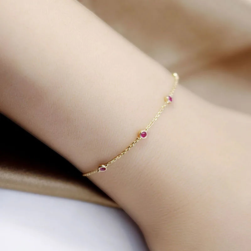 925 Sterling Silver Four-Round Ruby Zircon Bracelet - AstroVerse™