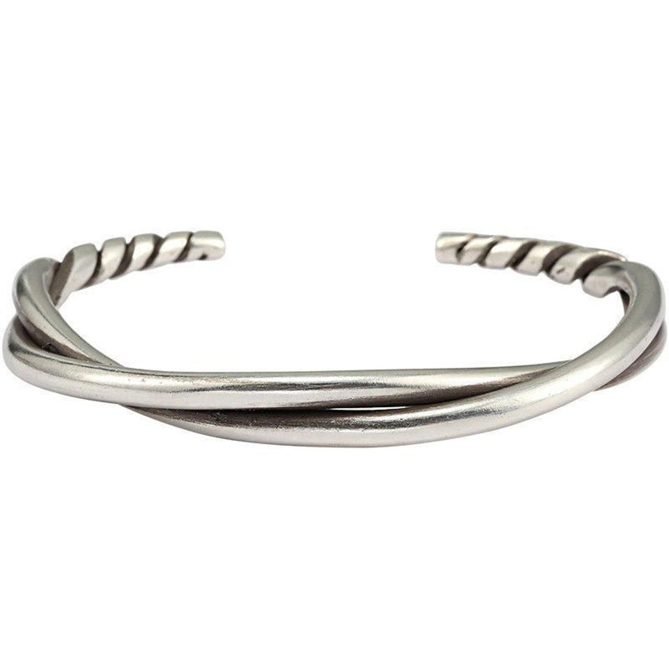 Handmade Twisted Wire Bracelet Men's Trendy Retro Pure Silver Open Bracelet Niche Design Jewelry - AstroVerse™