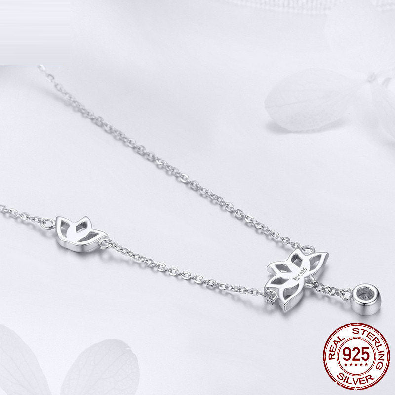 925 Sterling Silver Lotus Necklace - Platinum Plated Zircon Flower Pendant - AstroVerse™