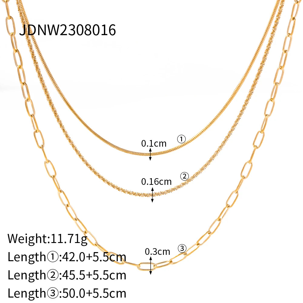 Jewelryposter Jewelry Stainless Steel Figaro Double Layer Necklace Snake Paperclip Chain Stacking Layer Chain Necklace NEW