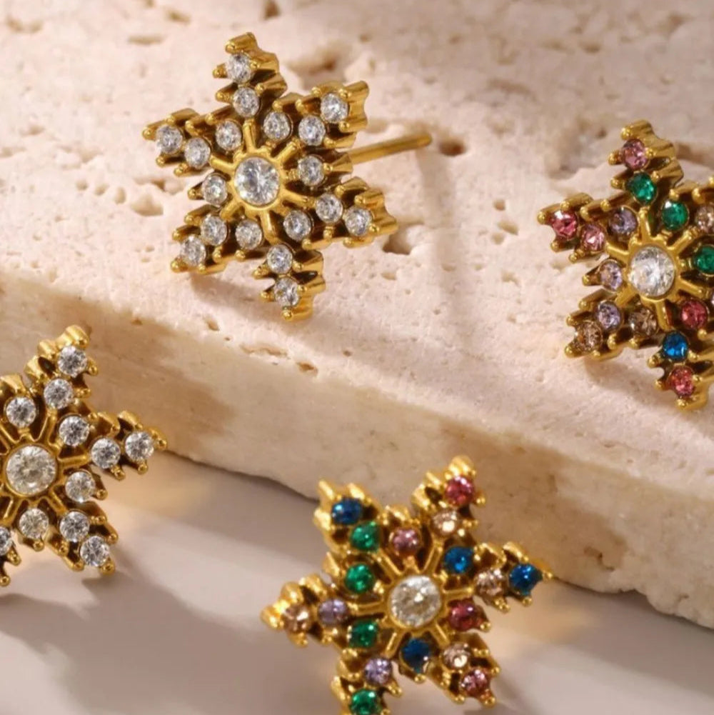 Stainless Steel Snowflake Stud Earrings - AstroVerse™