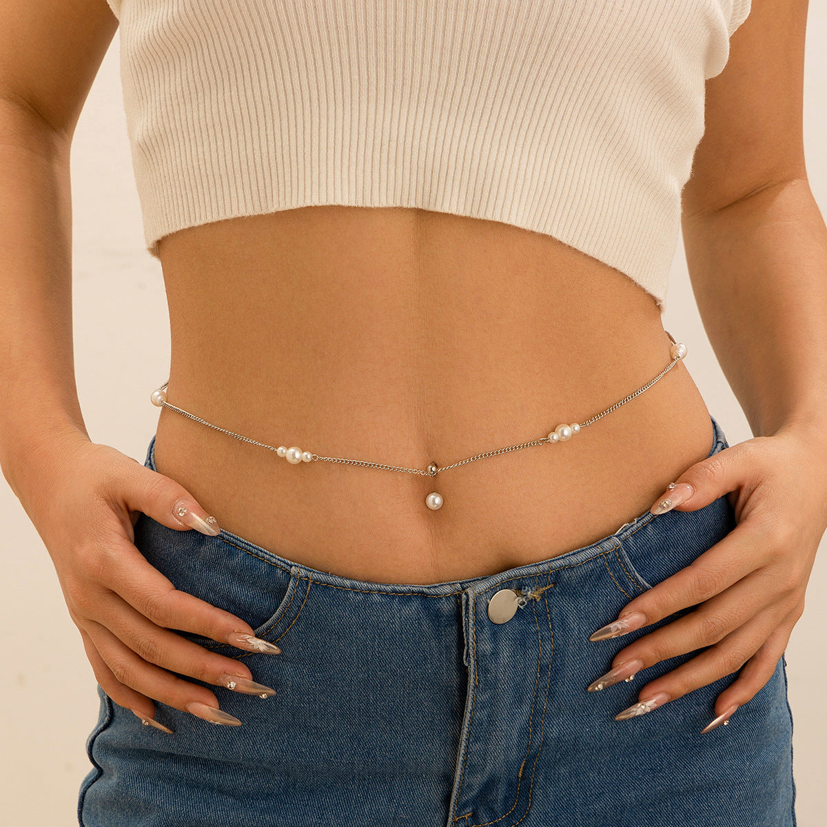 Zircon navel nail body chain sexy imitation pearl tassel chain - AstroVerse™