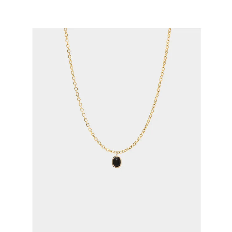 925 Sterling Silver Black Agate Pendant Necklace for Women Simple Korean ins 18k Gold Plated Clavicle Chain fine Jewelr - AstroVerse™