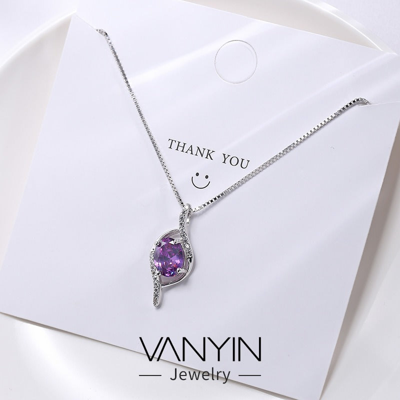 Clavicular Amethyst Pendant Necklace – Sterling Silver - AstroVerse™