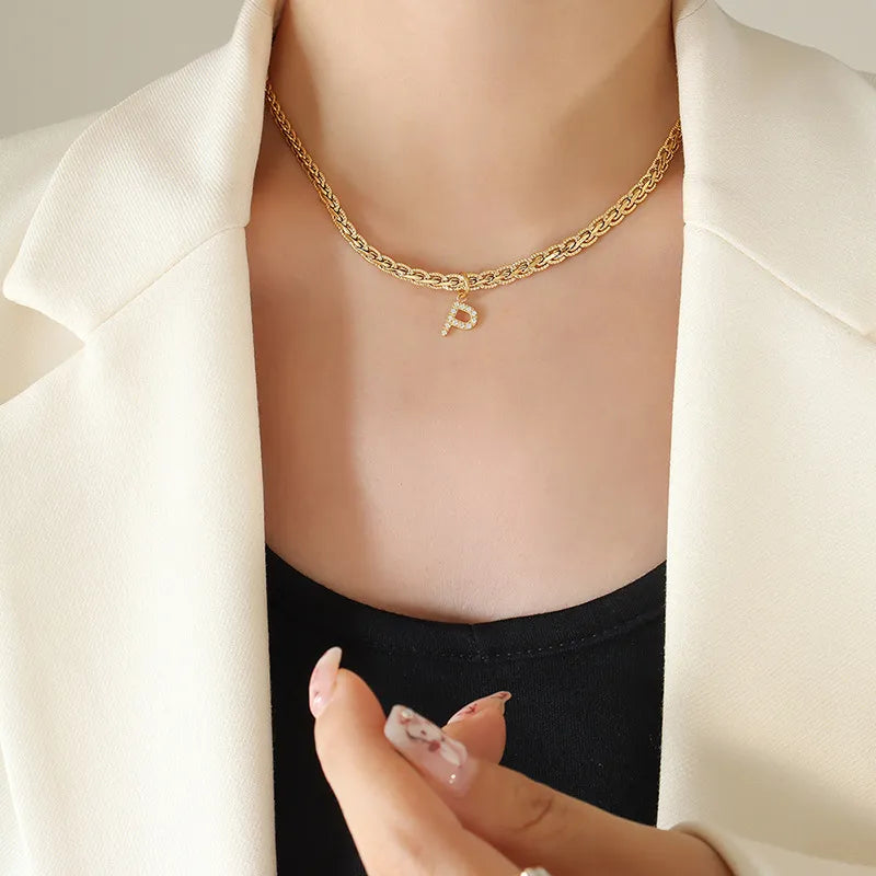Brass Inlaid Zircon Letter Pendant Necklace - AstroVerse™