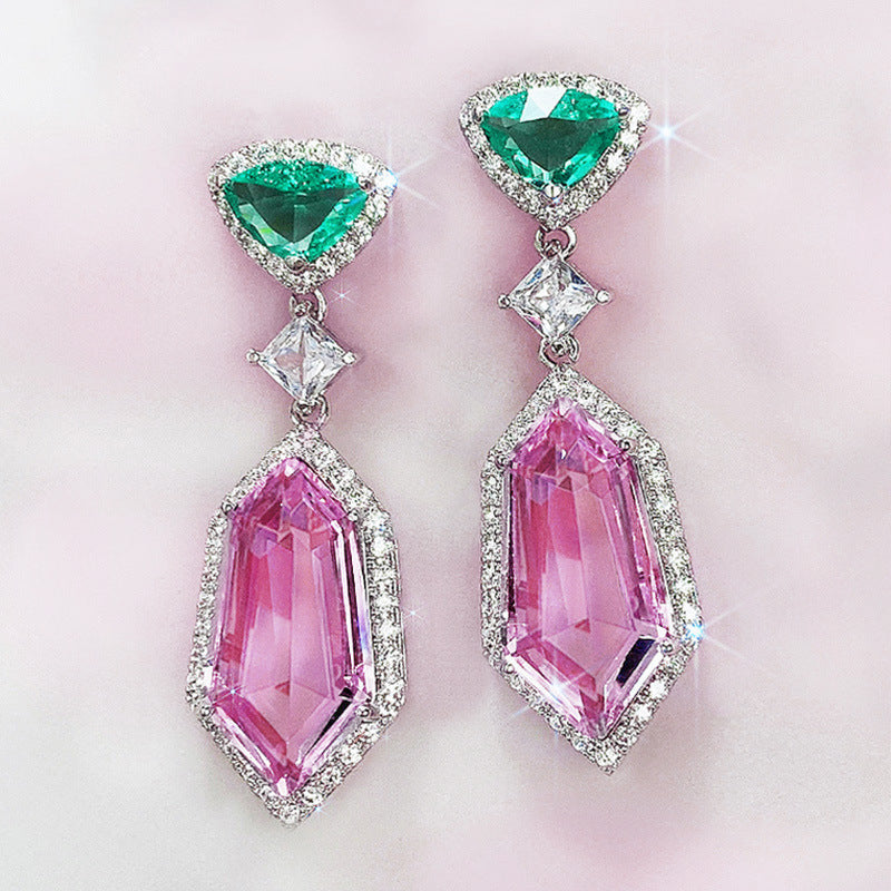 Pink Crystal Drop Earrings - Long Dangle Geometric Earrings 40mm - AstroVerse™