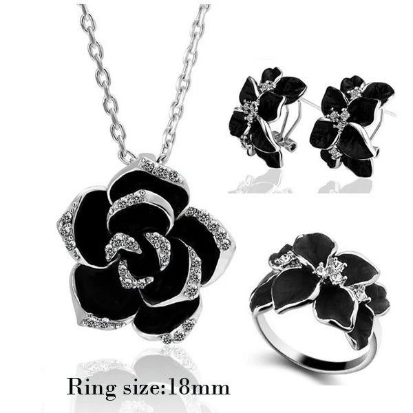 Rose Flower Enamel Jewelry Set - AstroVerse™