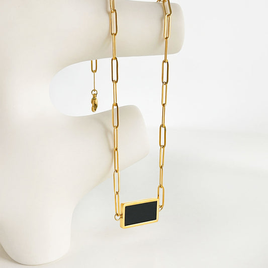 Yhpup Temperament Square Pendant Stainless Steel Necklace – Gold Plated - AstroVerse™