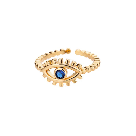 Turkish Evil Eye Ring Gold Plated - Adjustable Zircon Open Band - AstroVerse™