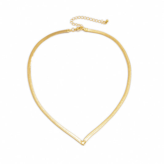 Metal snake bone V-chain necklace with street style design, featuring a sleek and modern look in silver tones.