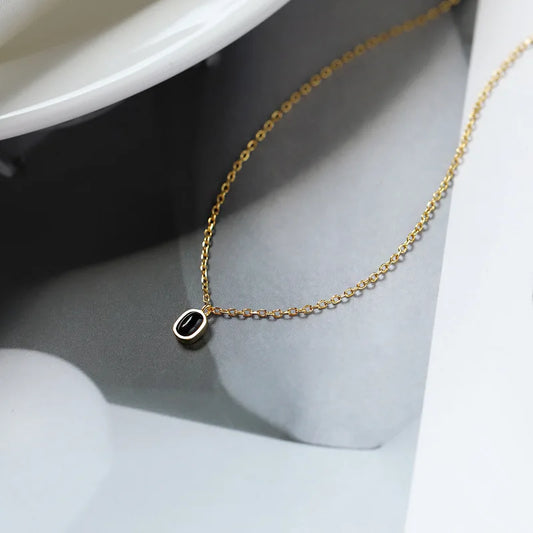 925 Sterling Silver Black Agate Pendant Necklace for Women Simple Korean ins 18k Gold Plated Clavicle Chain fine Jewelr - AstroVerse™