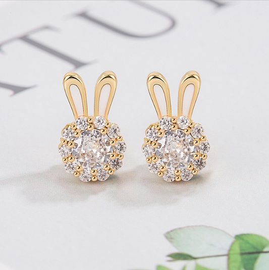 Rotable Little Rabbit Ear Studs Small and Exquisite Cute Earrings with Small Design