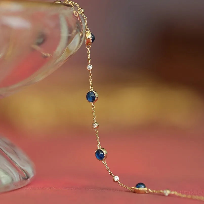 Delicate Blue Zircon Bracelet 925 Silver - Gold Plated Thin Chain - AstroVerse™