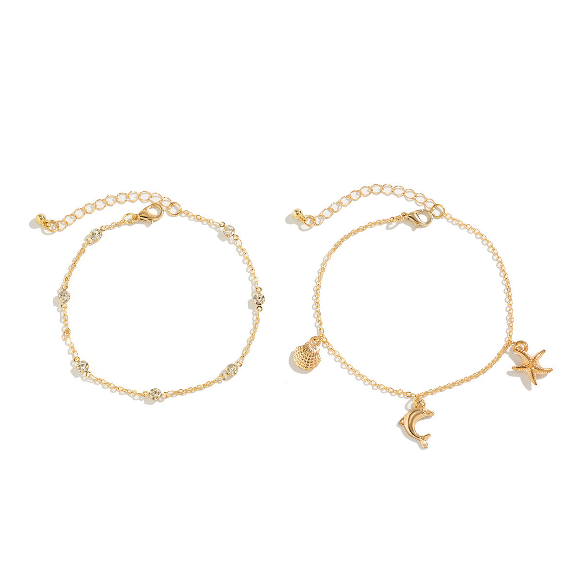 Beach Anklet Set - Layered Gold Chain with Shell Dolphin Pearl Charms - AstroVerse™