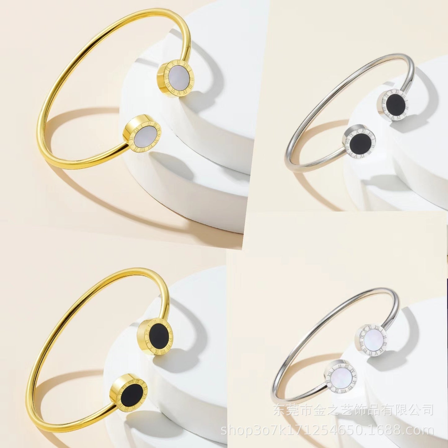 Roman Pattern Mother-of-Pearl Bracelet – 18K Gold Open Design - AstroVerse™