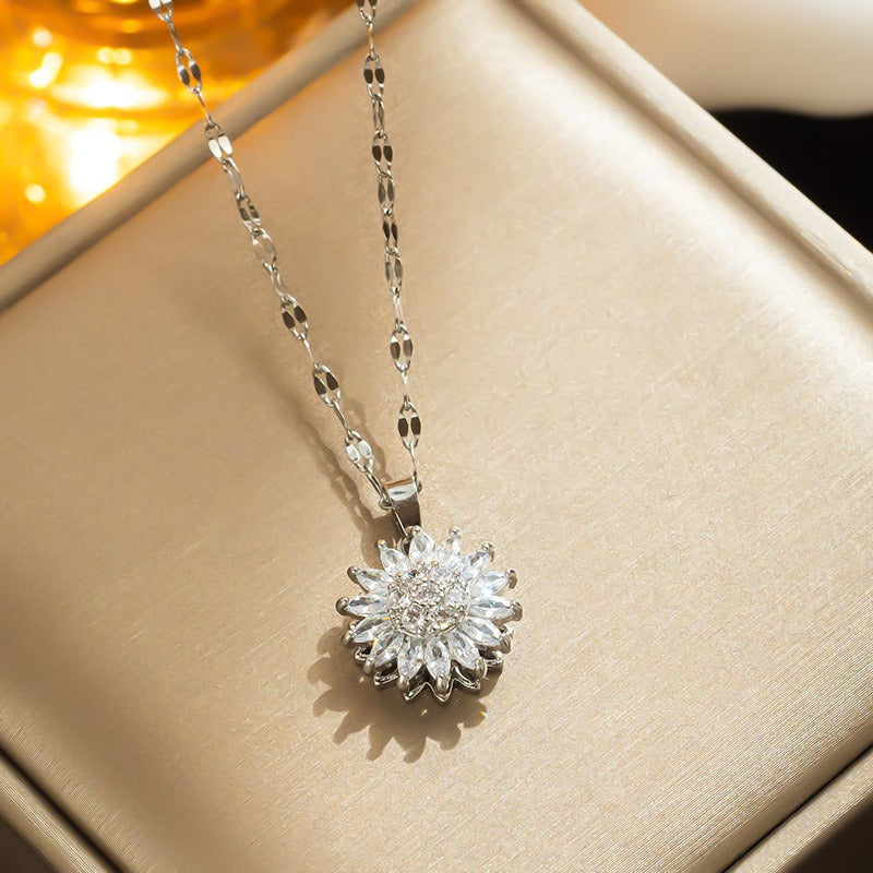 Rotating Sunflower Necklace with Full Diamond Daisy Collar Chain Female - AstroVerse™