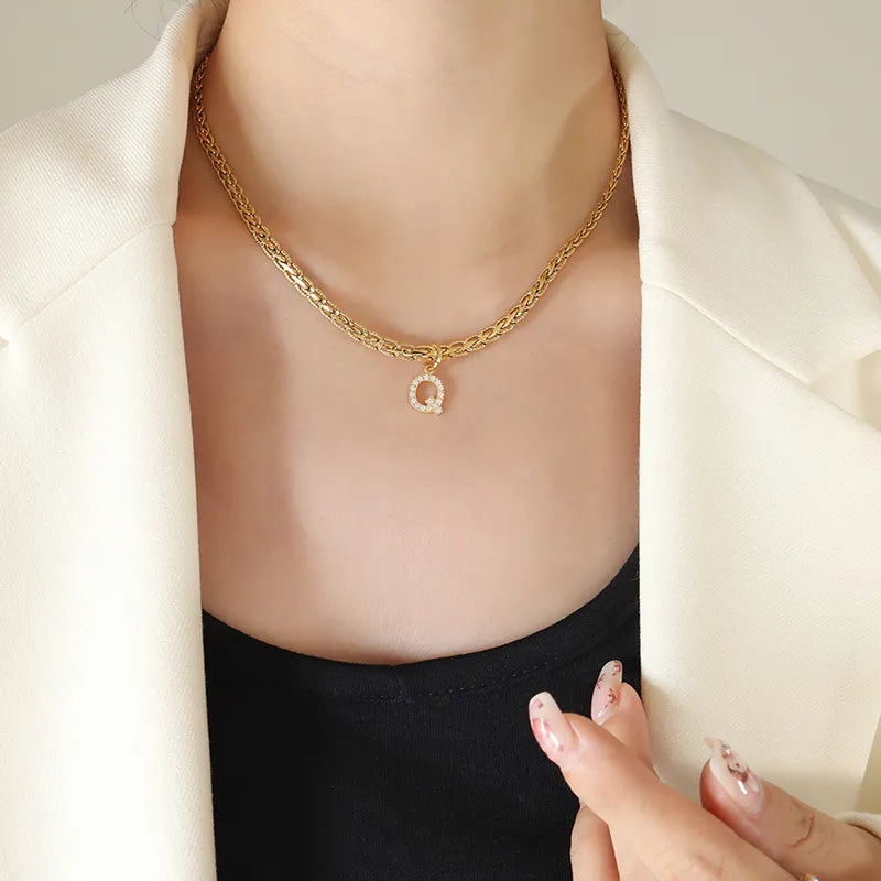 Brass Inlaid Zircon Letter Pendant Necklace - AstroVerse™
