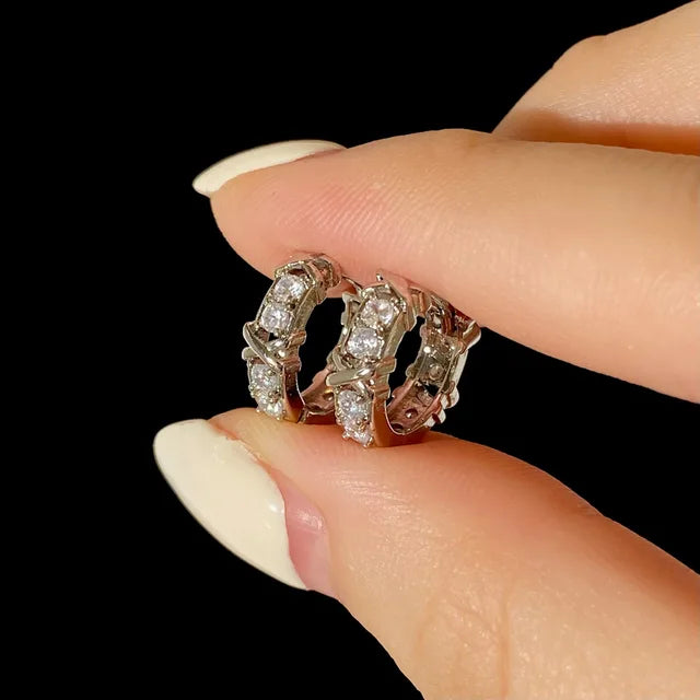 Vintage CC Design Hoop Earrings for Women Korean Fashion X Cross Zircon Earring Engagement Jewelry Gift - AstroVerse™