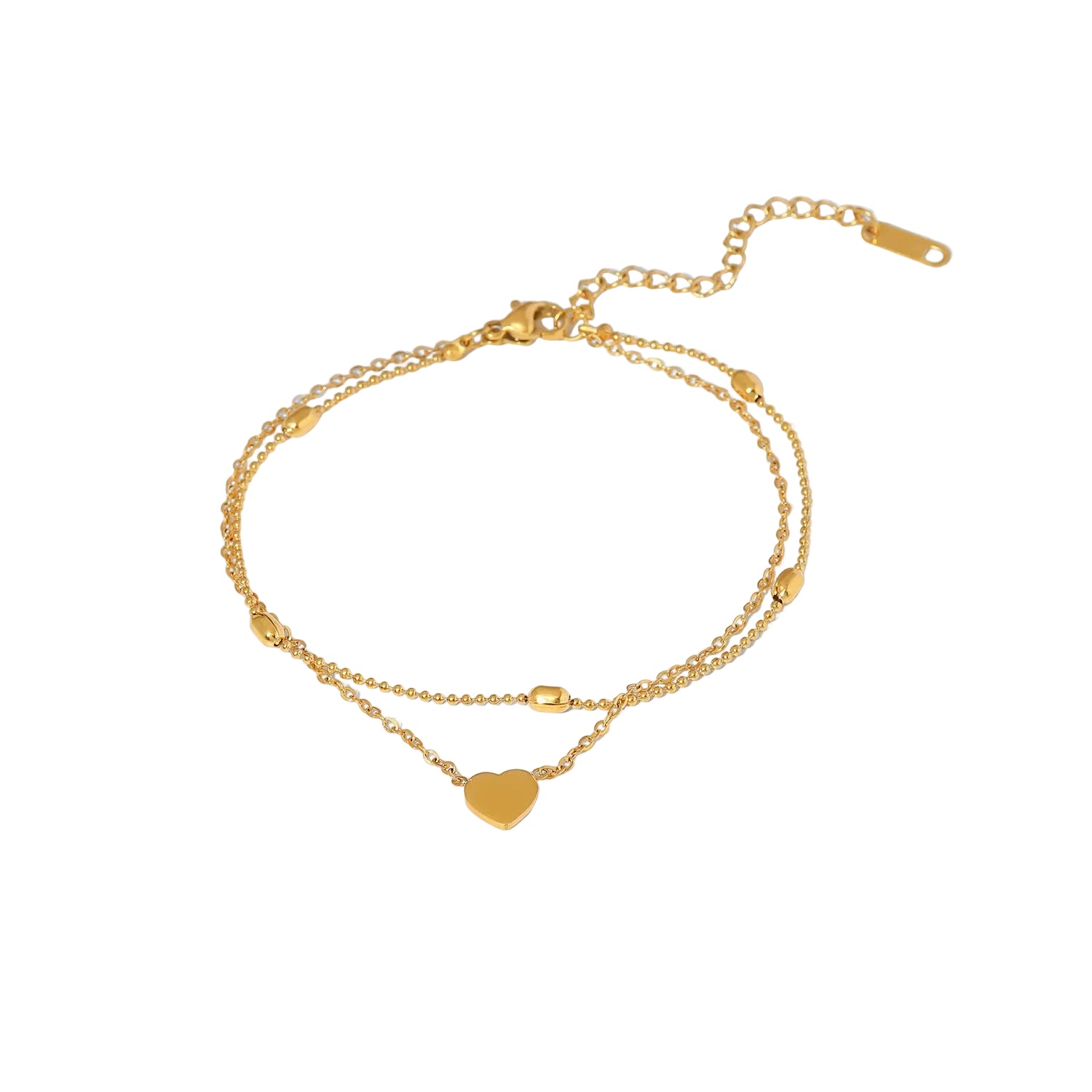 Double Layer Heart Anklet Stainless Steel - Oval Bead Chain 2-Piece - AstroVerse™