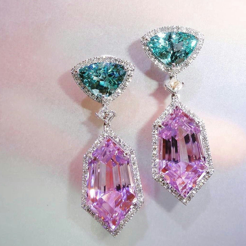 Pink Crystal Drop Earrings - Long Dangle Geometric Earrings 40mm - AstroVerse™