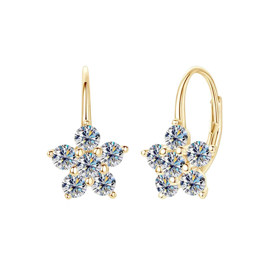 Sterling silver moissanite flower huggie earrings with 1.2 carats from eprolo, showcasing intricate floral design and sparkling gemstones.