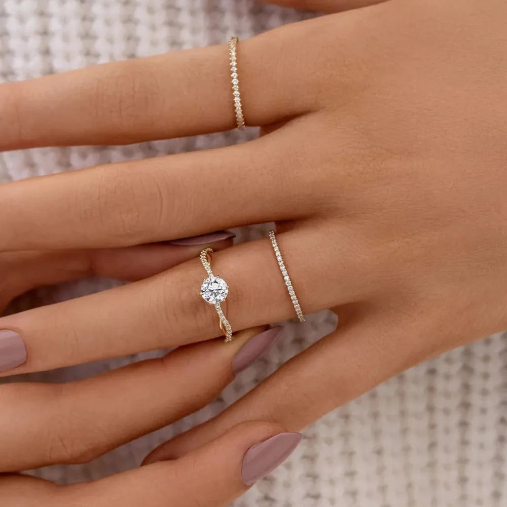 925 Sterling Silver Zircon Ring - Gold Plated Stone Band Sizes 6-9 - AstroVerse™