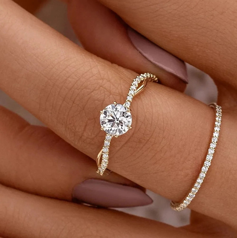 925 Sterling Silver Zircon Ring - Gold Plated Stone Band Sizes 6-9 - AstroVerse™