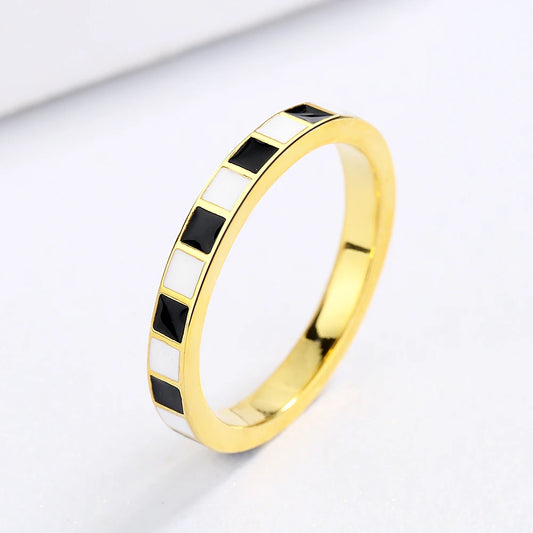 New Ring for Women Black White Ring Fashion Checkerboard Ring Black Gold Jewelry Party Wedding Ring Engagement Ring - AstroVerse™