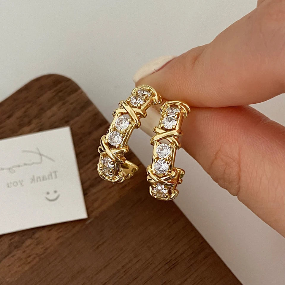 Vintage CC Design Hoop Earrings for Women Korean Fashion X Cross Zircon Earring Engagement Jewelry Gift - AstroVerse™