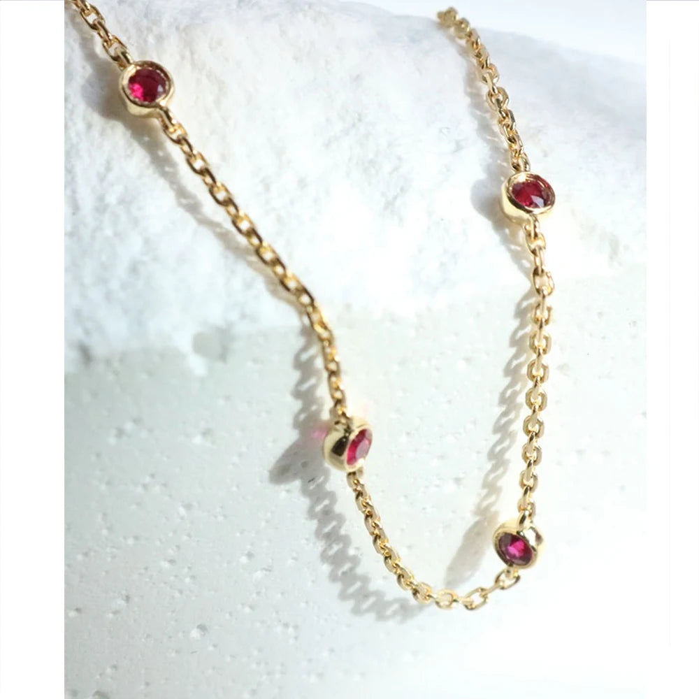 925 Sterling Silver Four-Round Ruby Zircon Bracelet