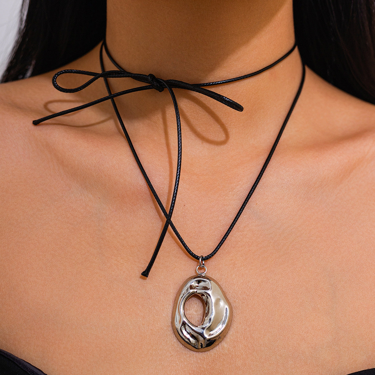 Hip Hop Hollow Pendant - Long Leather Wax Cord Necklace 120cm - AstroVerse™