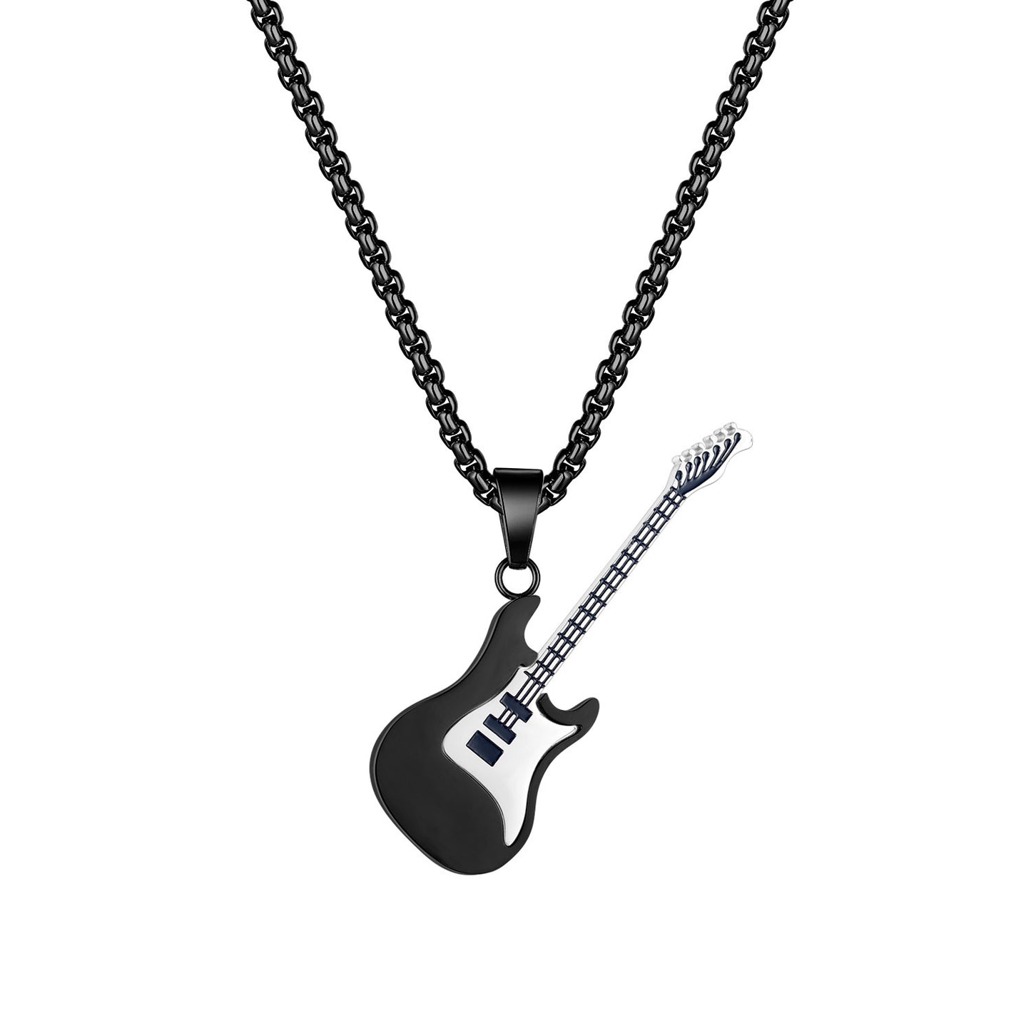 Stainless steel guitar pendant with street classic hip hop style, featuring detailed design and polished finish.