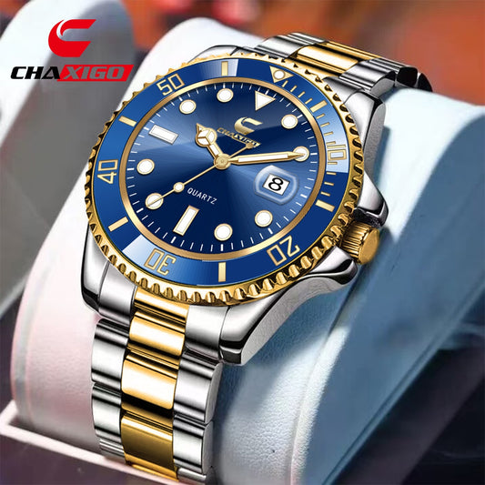 Swiss Brand CHAXIGO Men's Watch Green Submariner Style Waterproof Versatile Alloy Quartz Watch - AstroVerse™