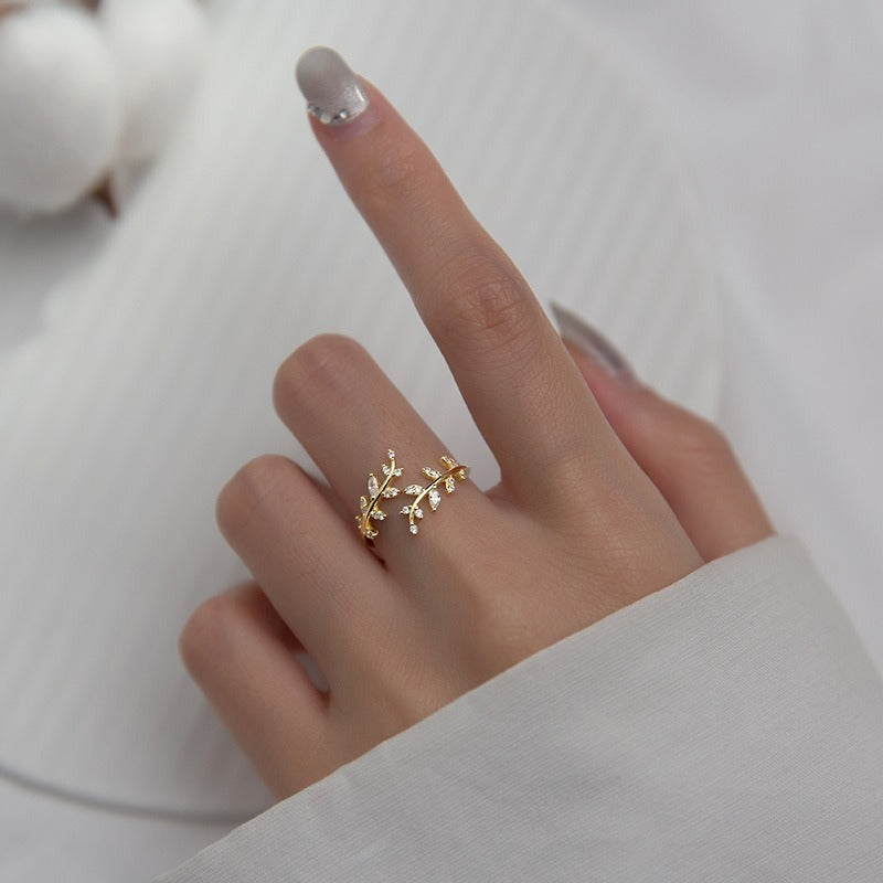 925 Sterling Silver Branch Ring - Leaf Bud Open Band Adjustable - AstroVerse™