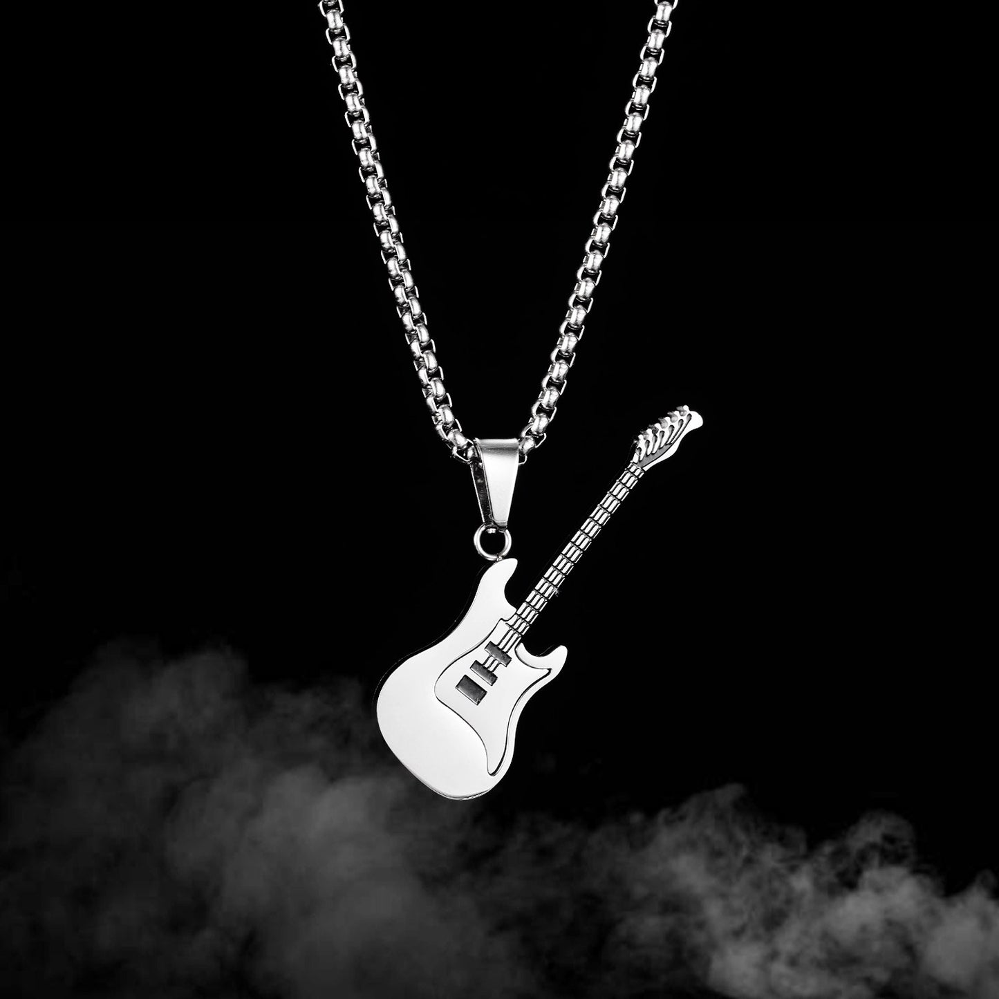Stainless steel guitar pendant featuring a street classic hip hop design, perfect for jewelry or accessory collection.