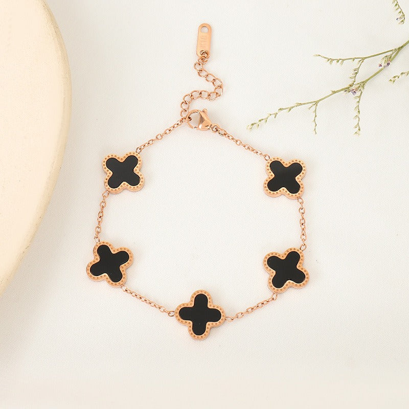Eprolo women's minimalist Clover bracelet with five flower Fritillaria design, delicate silver jewelry for women