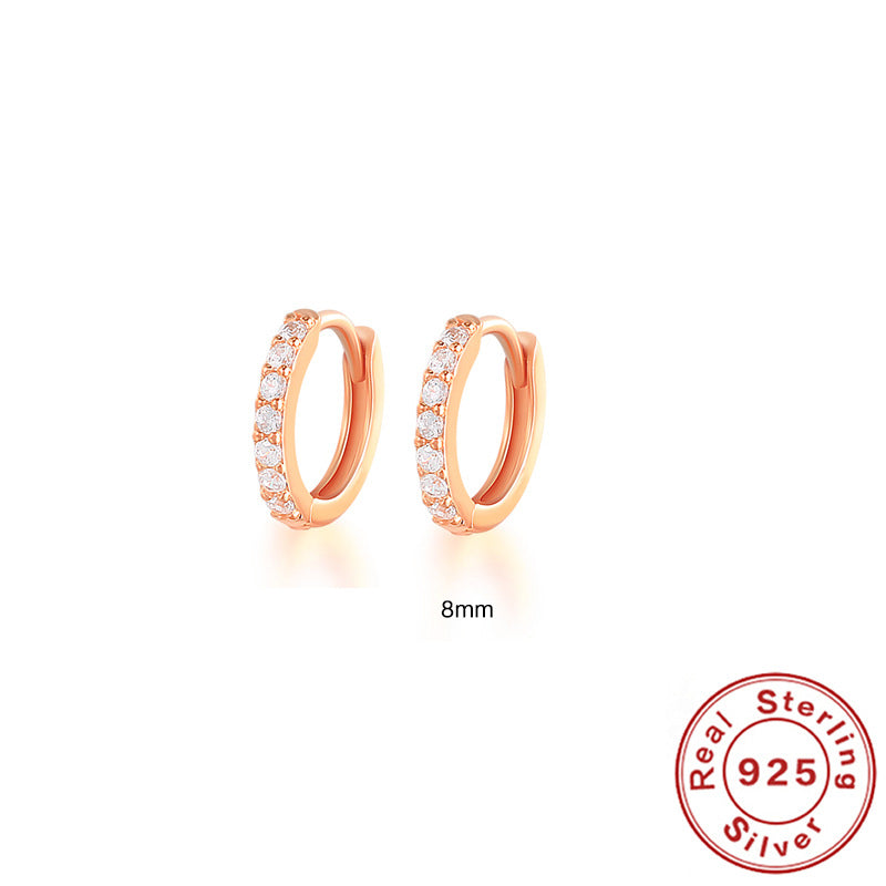 S925 Sterling Silver Circle Earrings with Turquoise and Diamond Inlay 18K Gold Plated Stud Earrings Jewelry