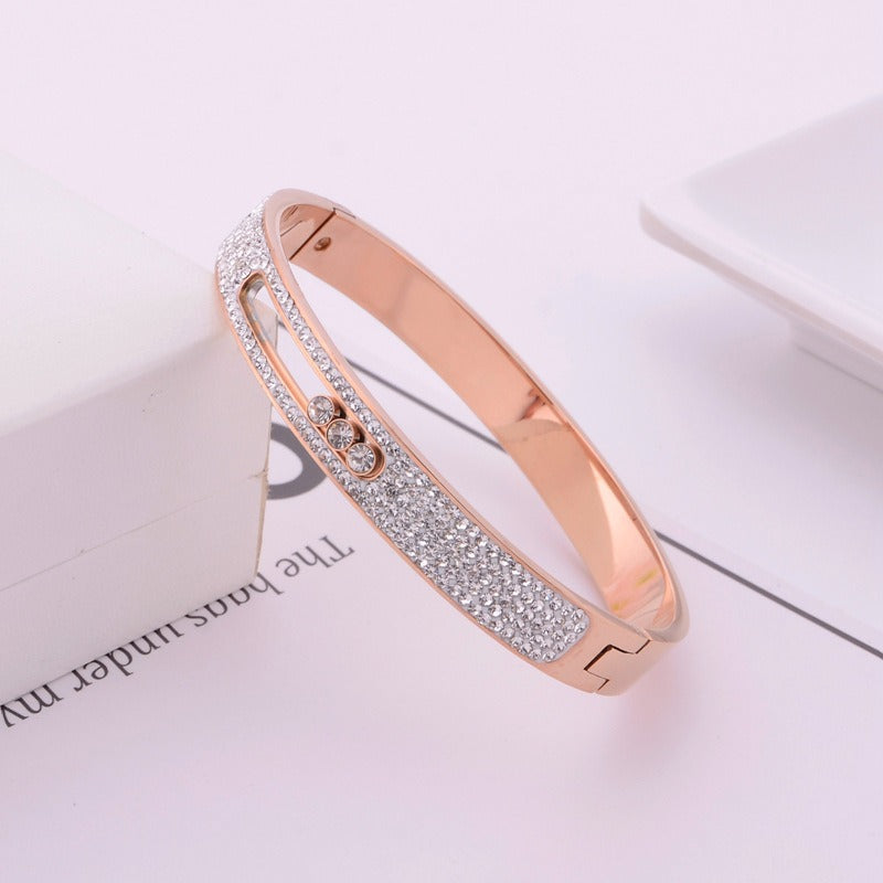 Handmade titanium steel movable three diamond rose gold women's bracelet with versatile and fashionable charm - AstroVerse™