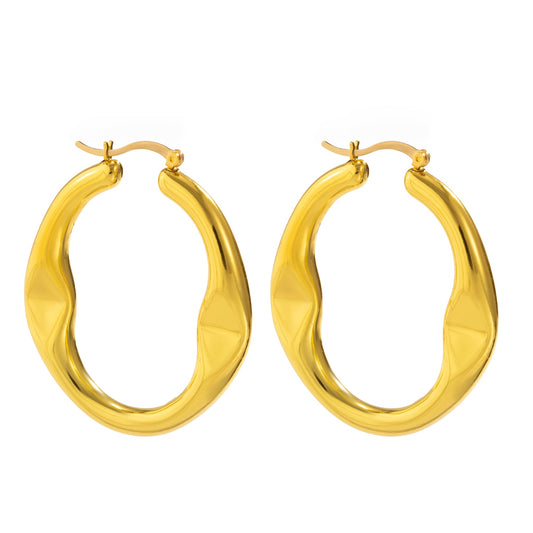 U-Shape Hollow Earrings - Geometric Oval Gold Metal Women's - AstroVerse™