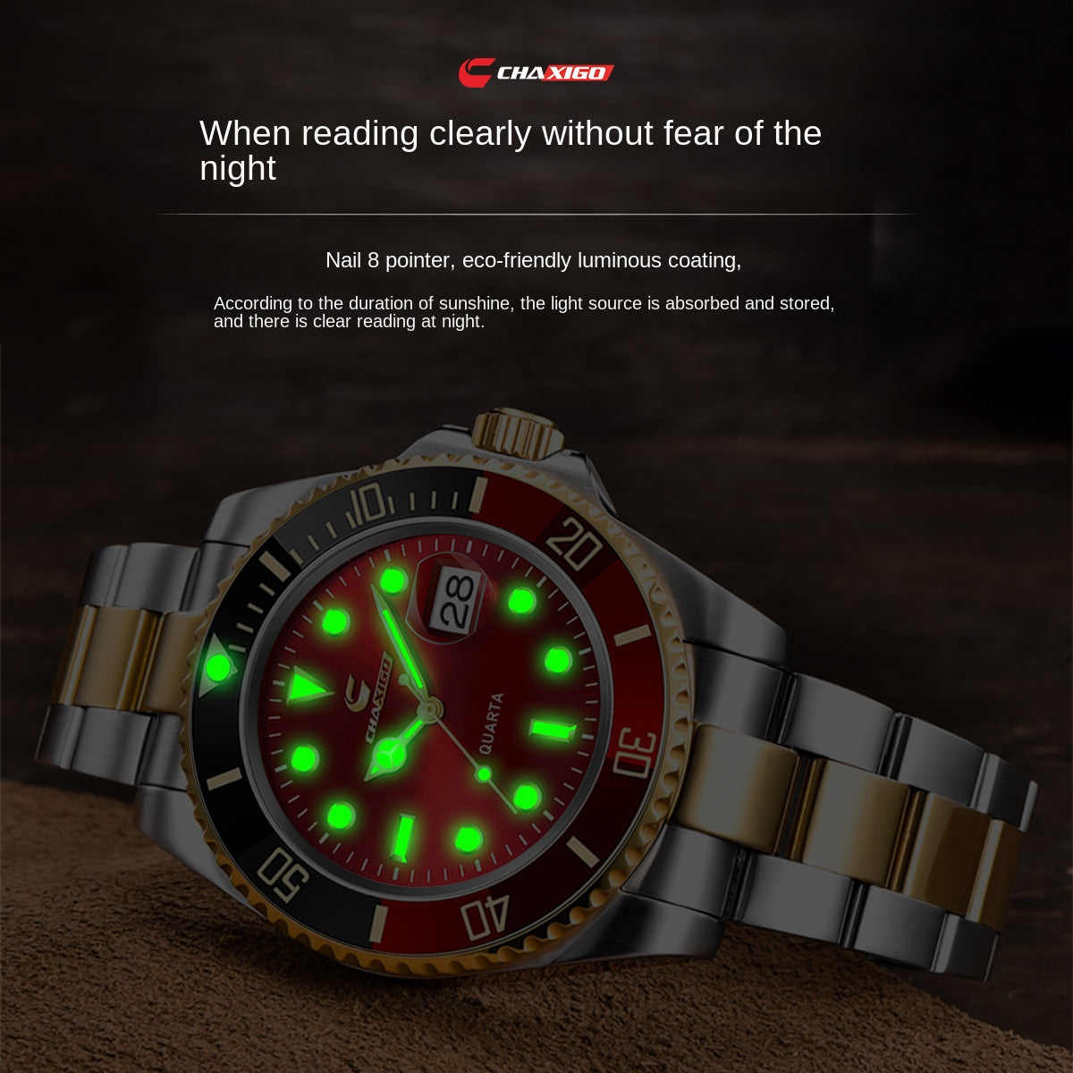 Swiss Brand CHAXIGO Men's Watch Green Submariner Style Waterproof Versatile Alloy Quartz Watch - AstroVerse™