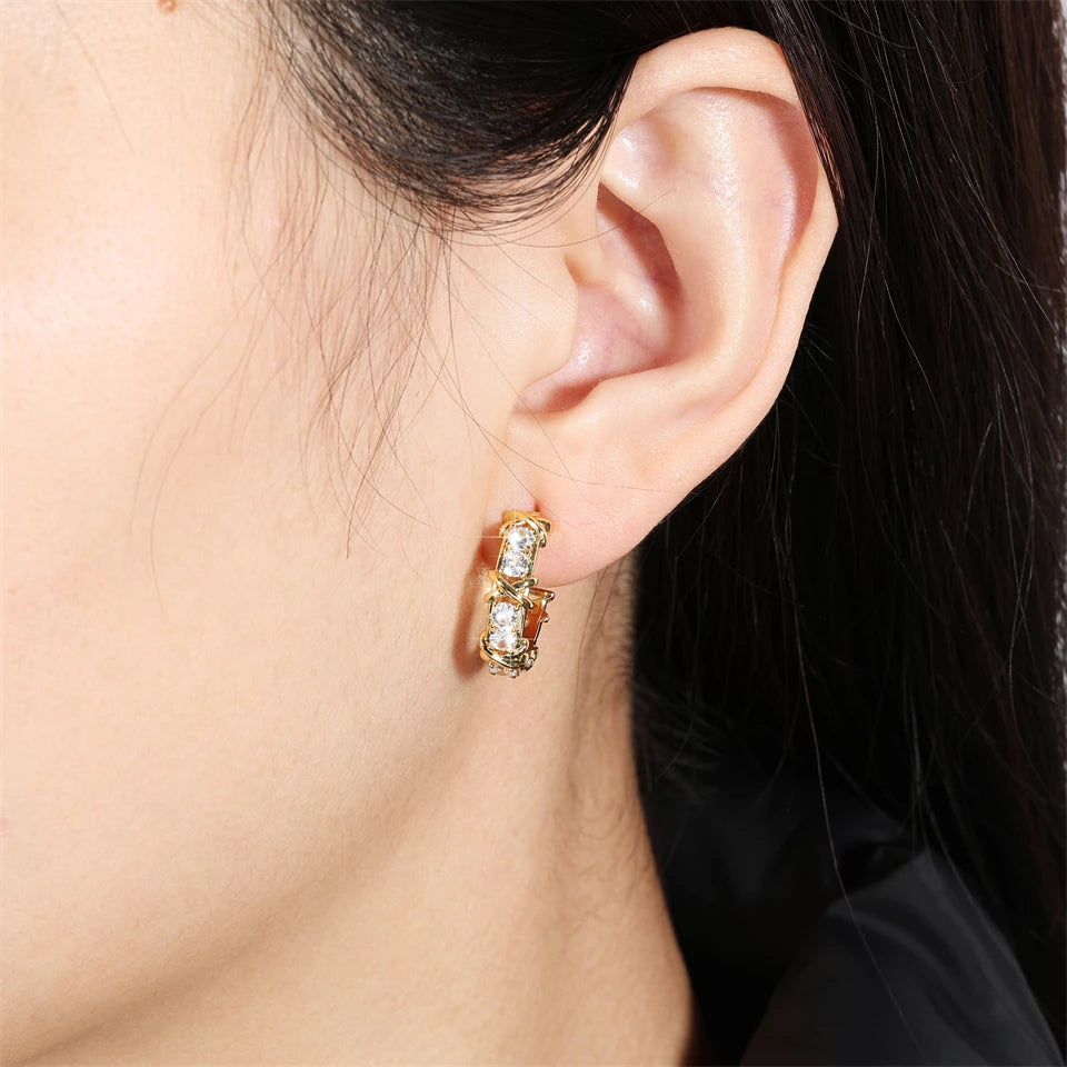 Vintage CC Design Hoop Earrings for Women Korean Fashion X Cross Zircon Earring Engagement Jewelry Gift - AstroVerse™