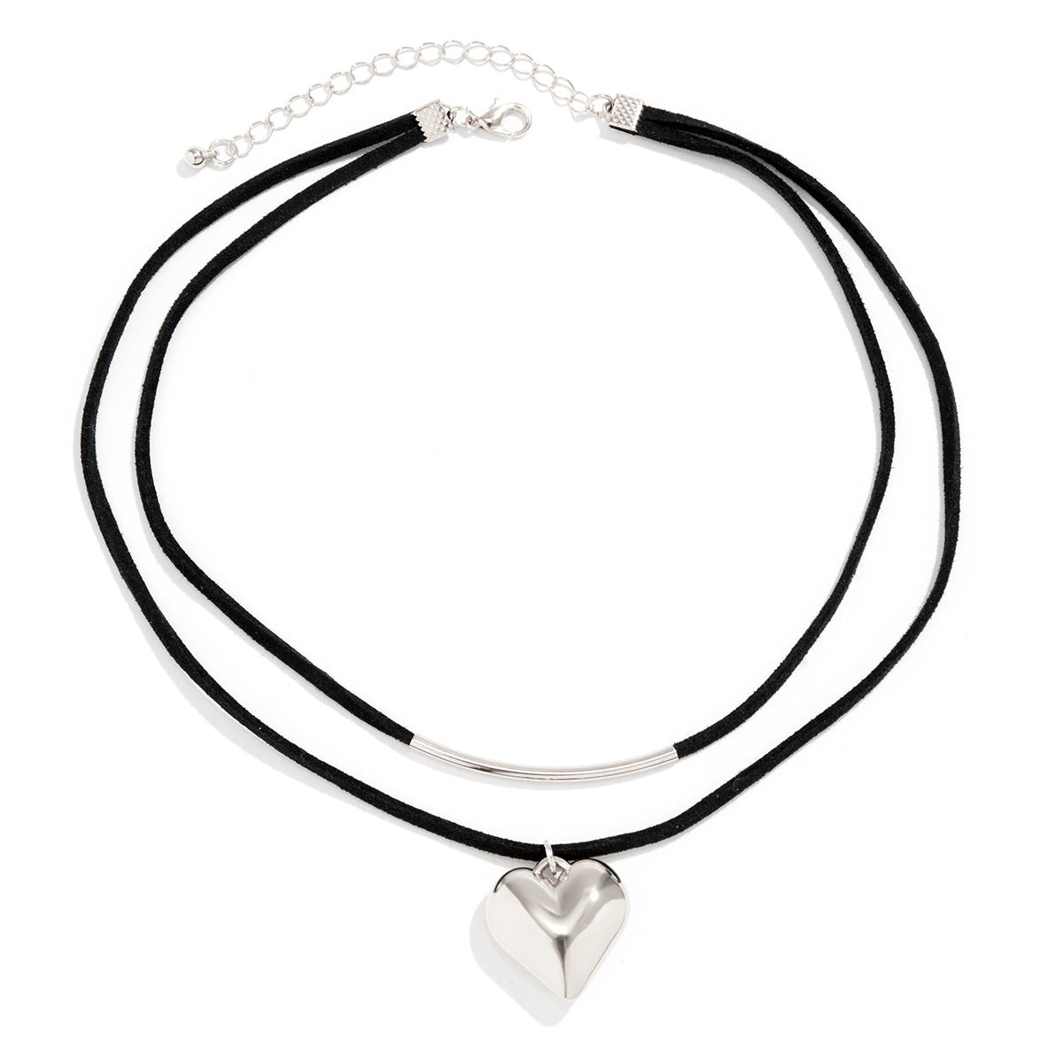 Layered Black Velvet Choker Necklace - Gold Heart Pendant Double Strand - AstroVerse™