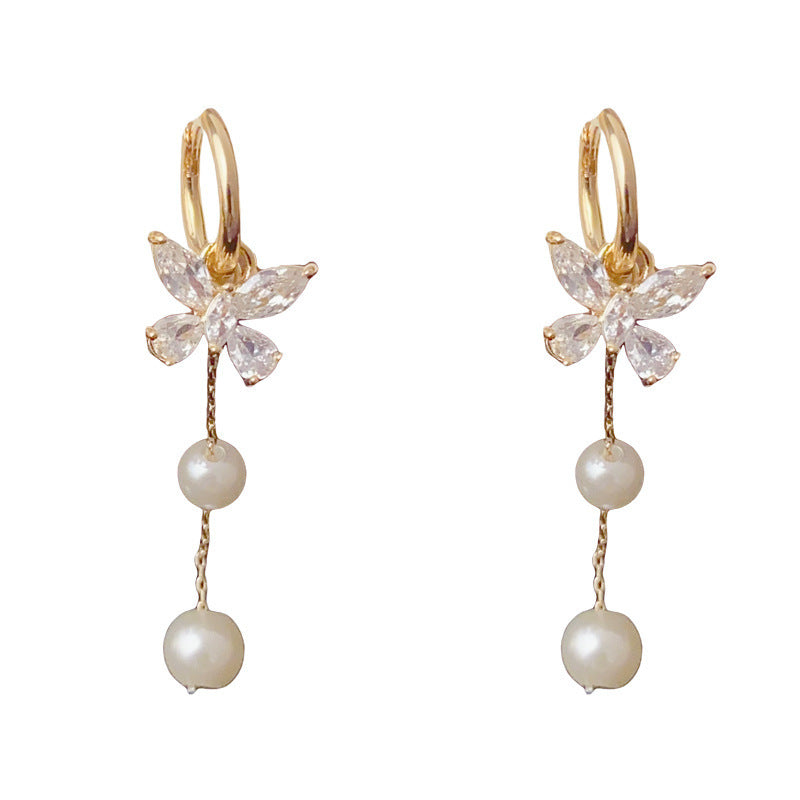 One Style For Dual-wear Diamond Butterfly Pearl Tassel Ear Clip - AstroVerse™